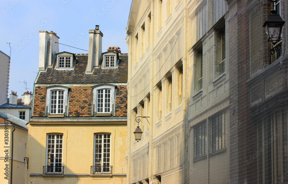 Facades of buildings in Paris, France