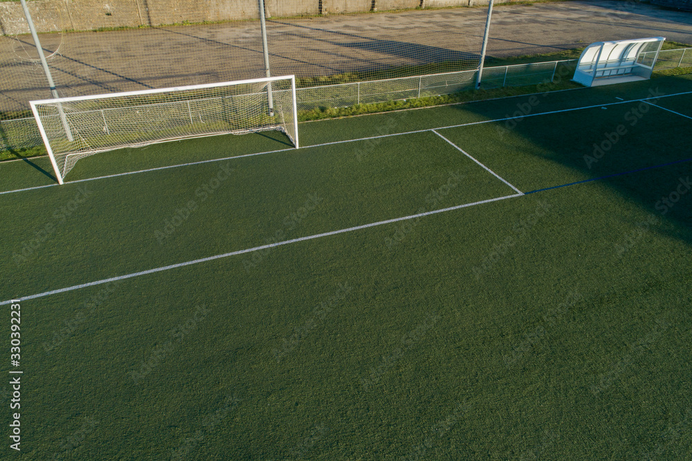 Fototapeta premium Aerial view of football field goal