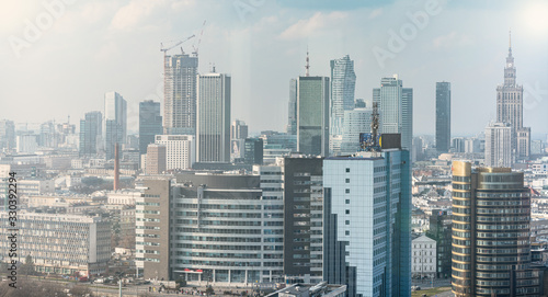 Warsaw landscape, beautiful city with office buildings in the background