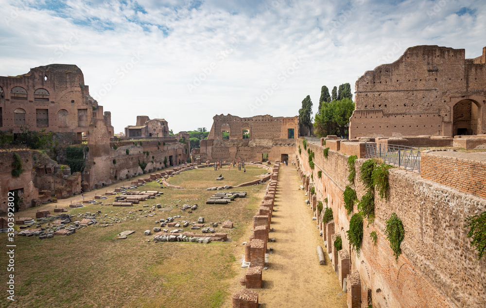The garden or stadium of Domitian Imperial palace (Stadio di Domiziano, aka Circus Agonalis) on the Palatine Hill in Rome, Lazio, Italy