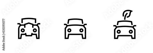 Set of three car evolution icons. Editable line vector. Simple symbol for website.