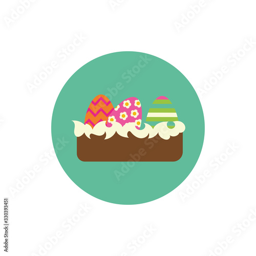 cake with easter eggs painted block and flat style
