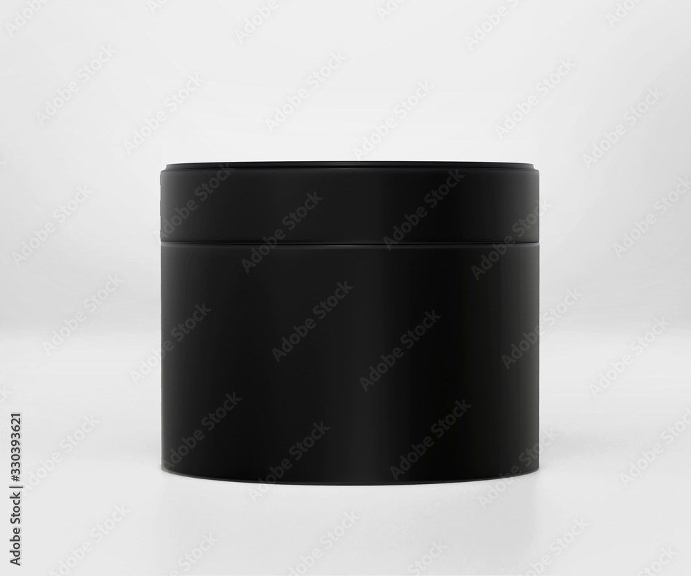 Black cosmetic jar mockup with cap, Dark Box Packaging Realistic mockup template, 3d rendering isolated on light background Black cosmetic jar mockup with cap, Dark Box Packaging Realistic mockup template, 3d rendering isolated on light background