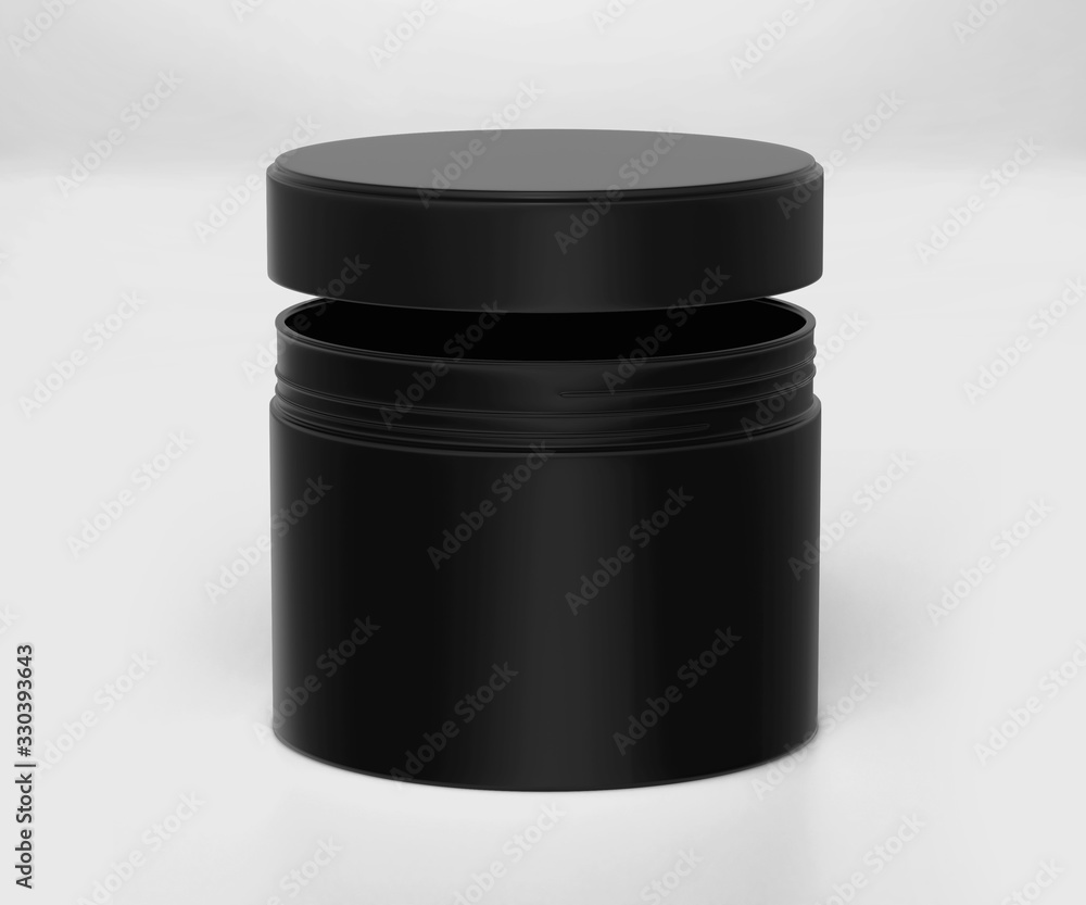 Black cosmetic jar mockup with cap, Dark Box Packaging Realistic mockup template, 3d rendering isolated on light background Black cosmetic jar mockup with cap, Dark Box Packaging Realistic mockup template, 3d rendering isolated on light background