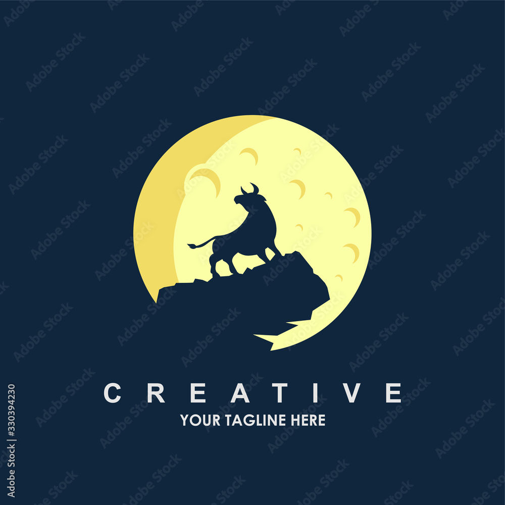 bull silhouette moon logo design