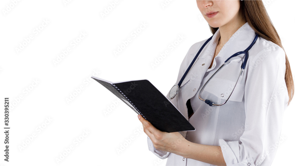 medicine doctor woman, closeup portrait on white background. medicine doctor woman, closeup portrait on white background.