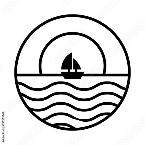 sea scape scene with moon and sailboat line style icon
