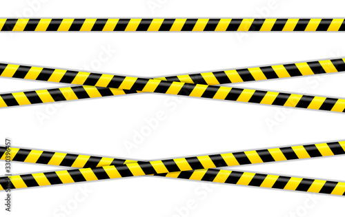 Vector set of restriction tapes, police line, crime scene investigation. Collection of danger caution stripes.