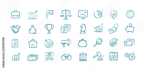 Business hand drawn icons set. Elements for website or mobile app