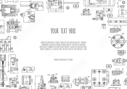 Engineering backgrounds. Mechanical engineering drawings. Cover. Banner. Technical Design. Draft.
