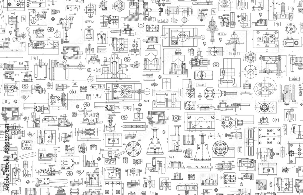 Technical drawing background . Mechanical Engineering drawing. Engine line drawing background Technical drawing background . Mechanical Engineering drawing. Engine line drawing background