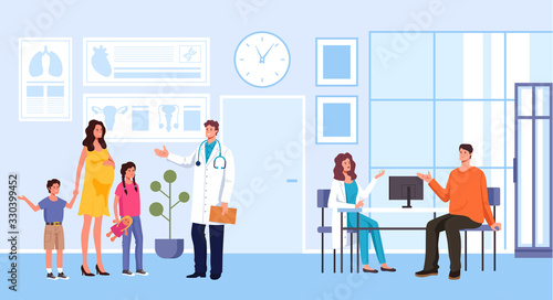 People patients characters waiting doctor visit. Medical hospital office concept. Vector flat graphic design illustration