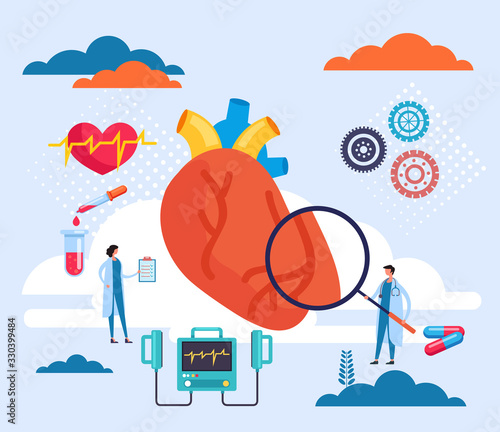 Heart diseases medical doctor office research concept. Vector flat graphic design illustration