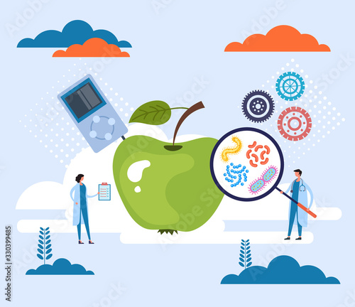 Pesticide test food control concept. Vector flat graphic design illustration