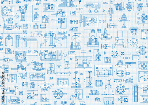Technical drawing background . Mechanical Engineering drawing. Engine line drawing background