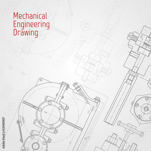 Technical drawing background . Mechanical Engineering drawing. Engine line drawing background