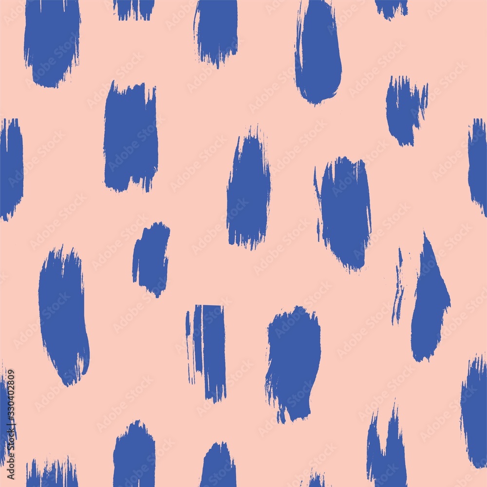 blue and pink mod, stylish, and abstract paint splatters vector seamless pattern. Editable and separable 
