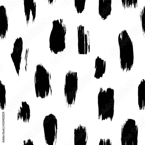 Black and white mod, stylish, and abstract paint splatters vector seamless pattern. Editable and separable 