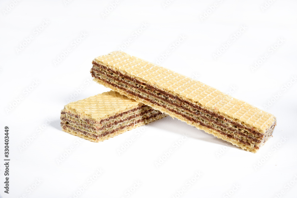 delicious chocolate stuffed wafer waffer isolated on white background; delicious chocolate stuffed wafer waffer isolated on white background;