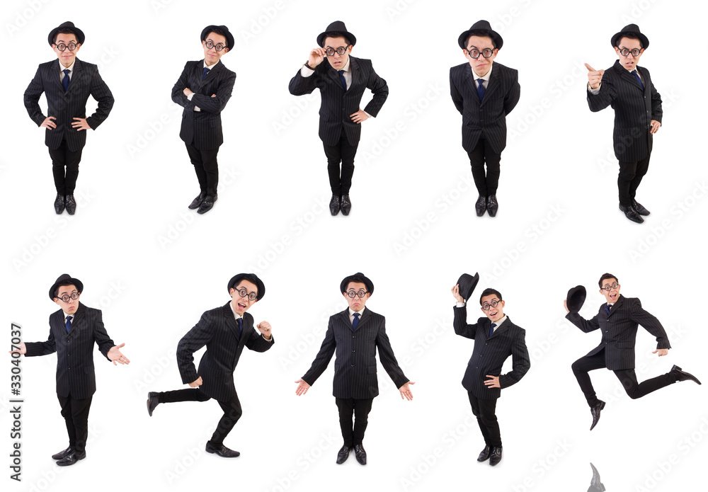 Funny gentleman in striped suit isolated on white Funny gentleman in striped suit isolated on white