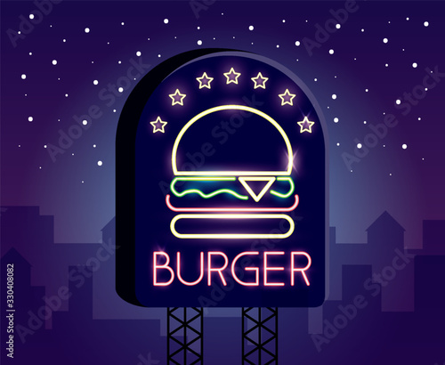 burger food neon light label