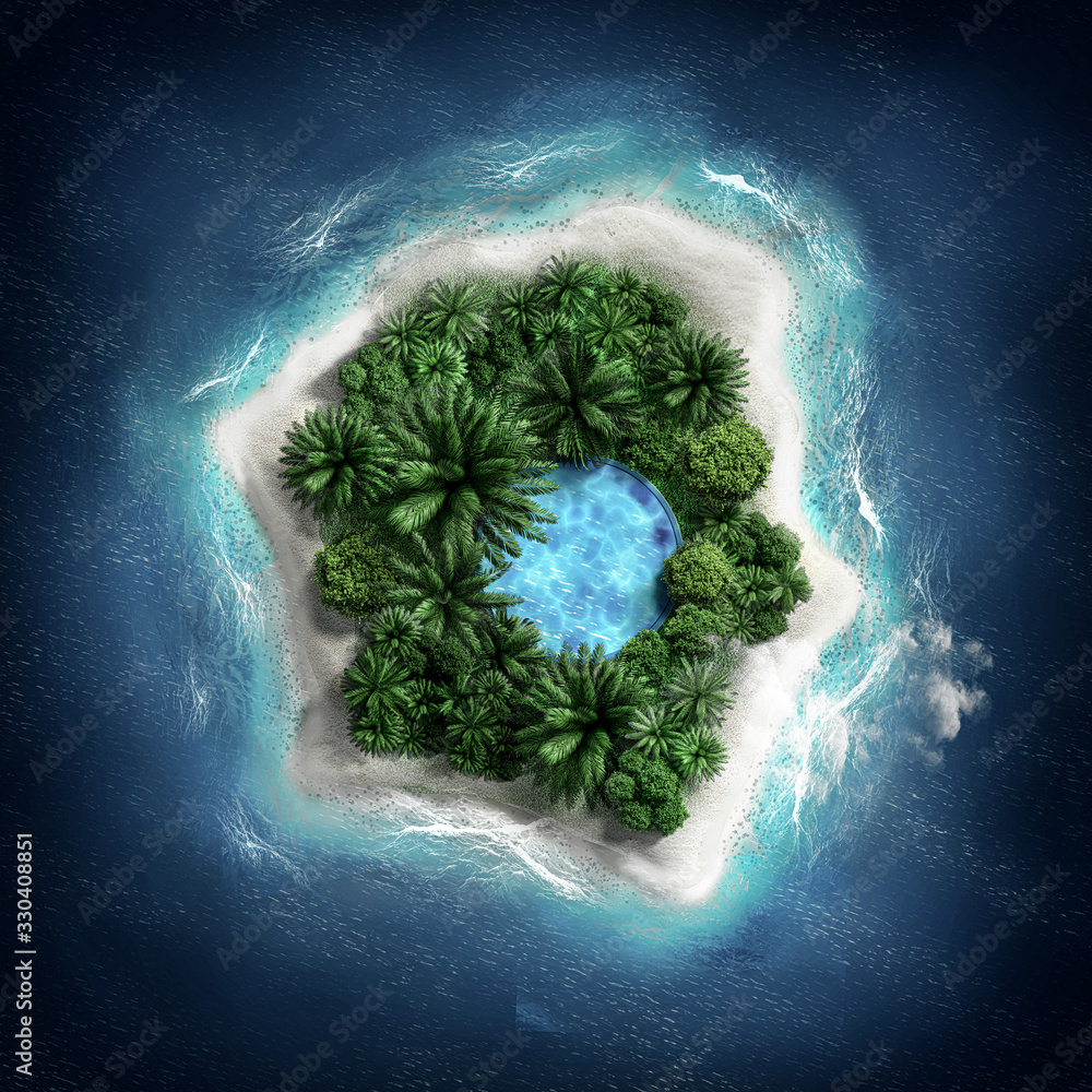 Beautiful tropical island. 3d illustration, 3d rendering. Stock