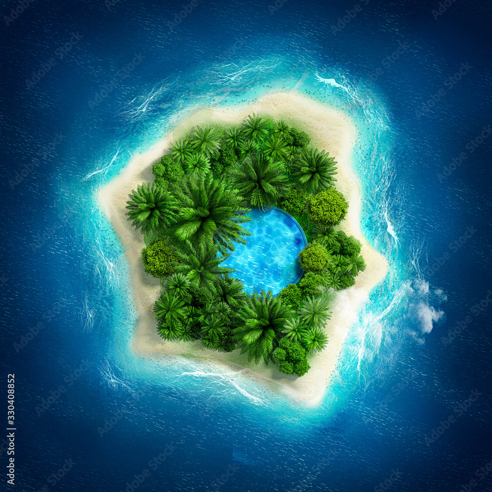 Beautiful tropical island. 3d illustration, 3d rendering. Stock