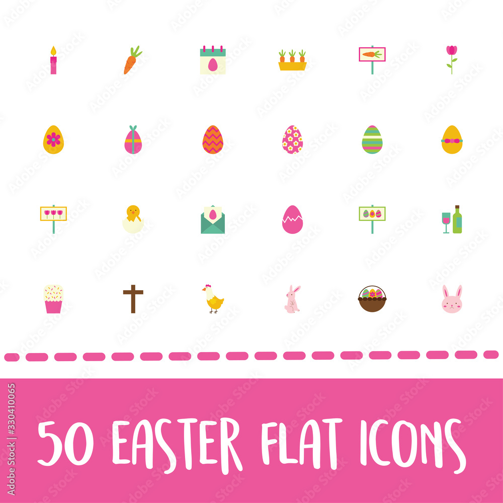 easter lettering with bundle of spring set flat icons easter lettering with bundle of spring set flat icons