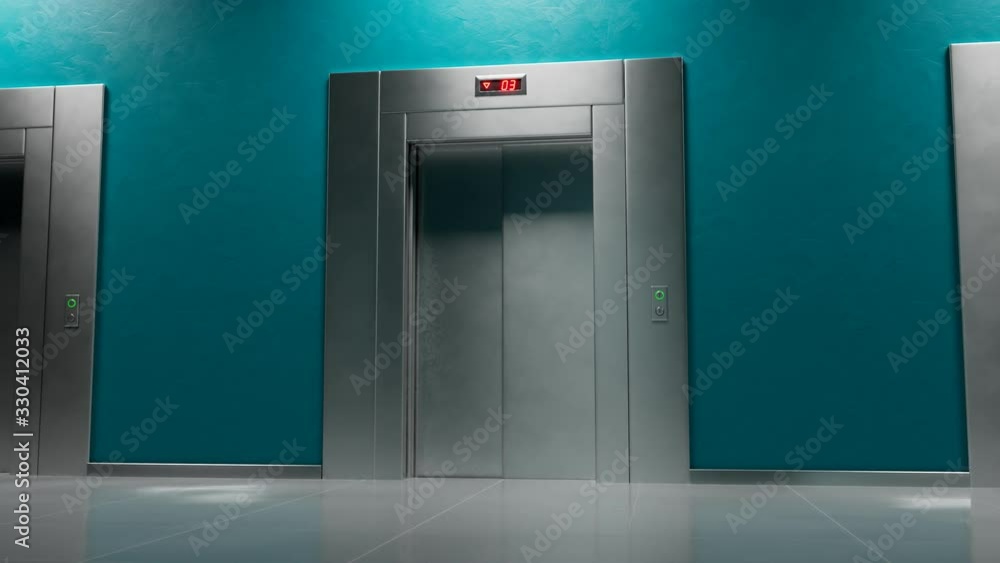 A modern elevator arrived on the floor. Slowly opening doors. Empty interior. 4K A modern elevator arrived on the floor. Slowly opening doors. Empty interior. 4K