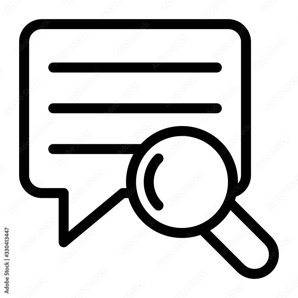 Search chat, message history icon. Speech bubble with magnifier icon. Search chat, message history icon. Speech bubble with magnifier icon.
