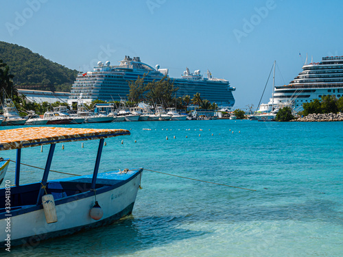 Cruise ship on the port side of Jamaica at sun weather