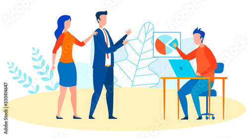 IT Department Worker Behind Desk Flat Illustration. Human Resources Department Work Cartoon. Colleagues Having Casual Conversation. Workplace Relationship, Confrontation. Boss and Employee