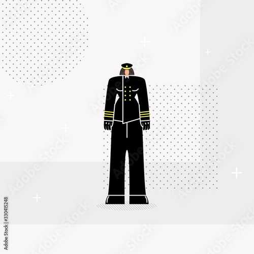 Woman Police Officer Flat Vector Illustration. Female Navy Sergeant, Pilot Cartoon Character. Girl Power, Empowerment. Military Service, Policewoman Profession, Law Enforcer in Uniform with Cap