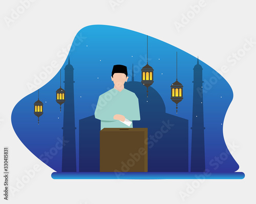 Islamic illustration design of a charity or alms concept for ramadan, templates for web landing pages, banners, presentations, social, posters, advertisements, promotions or print media.