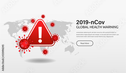 Pandemic coronavirus human global health warning. 2019-nCov outbreaks with exclamation mark template. Stay safe and aware vector illustration