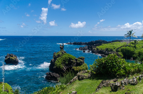 Beautiful view of pacific ocean across Road to Hana in Maui Hawaii USA