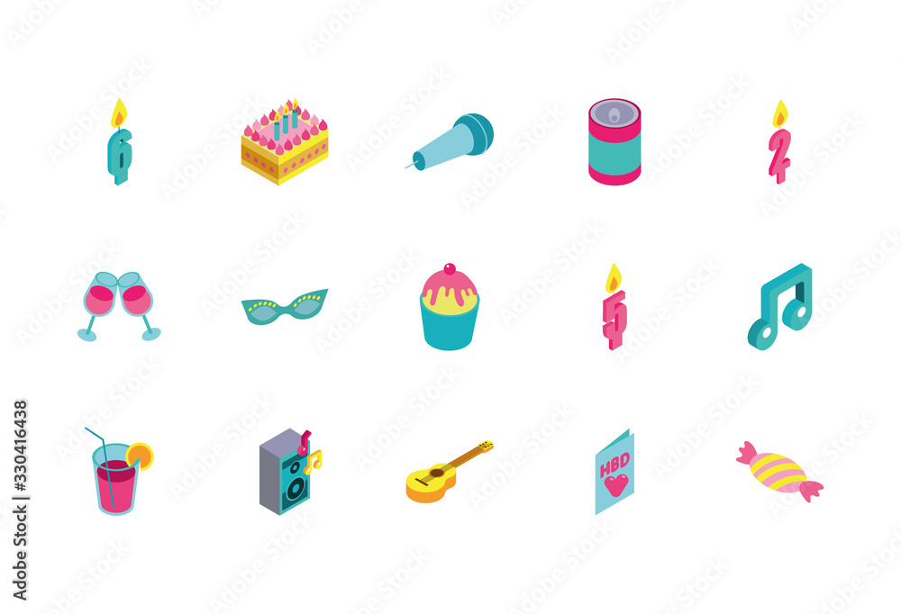 bundle of birthday celebration set icons