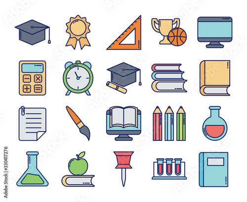set of icons teachers day, line and fill style icon