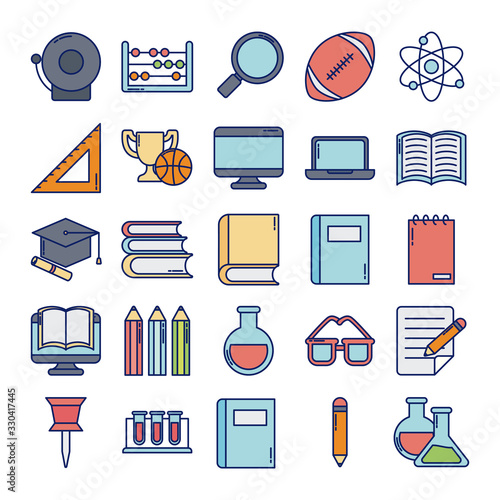 set of icons teachers day, line and fill style icon