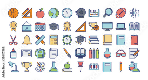 set of icons teachers day, line and fill style icon