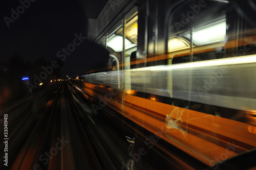 Photograph of blur motion of the train in the evening