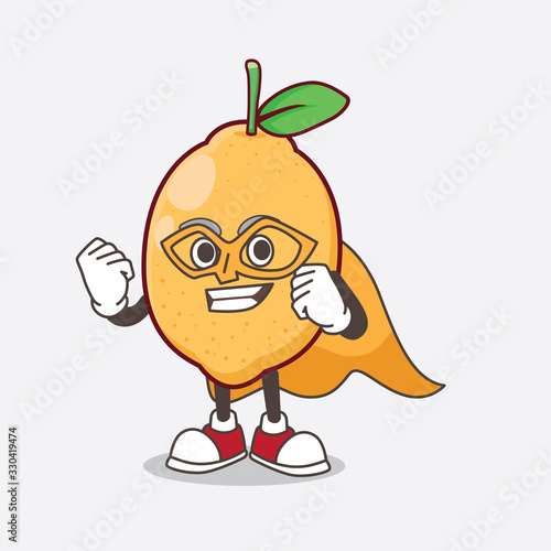 Lemon Fruit cartoon mascot character dressed as a Super hero