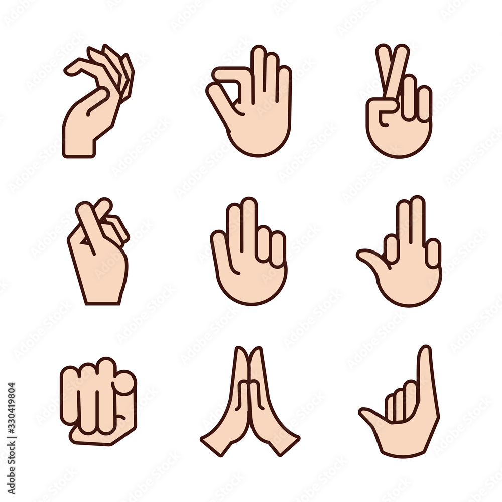 bundle of hands signals line and fill style icon bundle of hands signals line and fill style icon