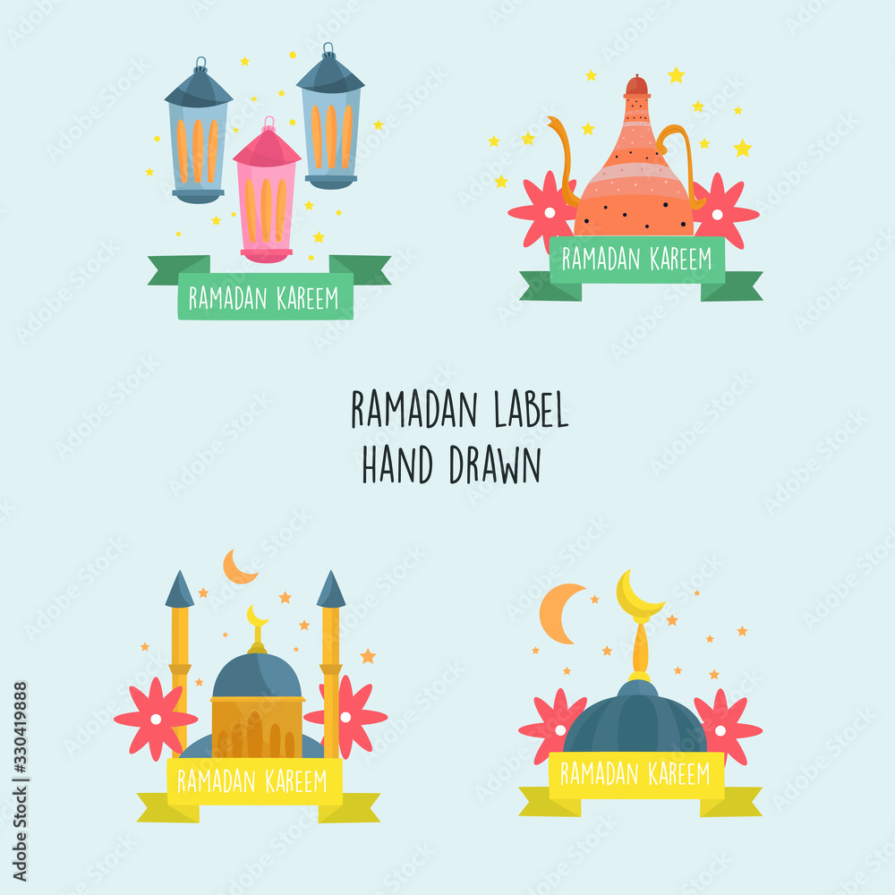 Naklejka premium ramadan label hand drawn illustration. flat design illustration