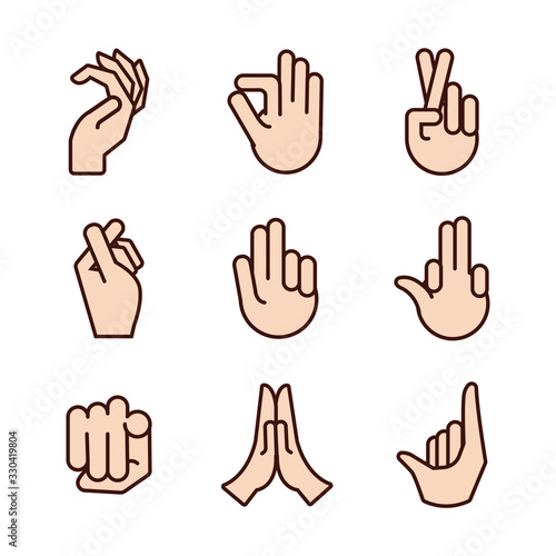 bundle of hands signals line and fill style icon