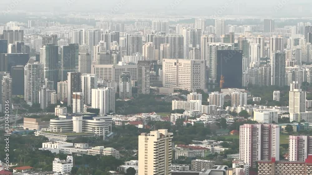 high angle view of singapore financial buildings at morning high angle view of singapore financial buildings at morning