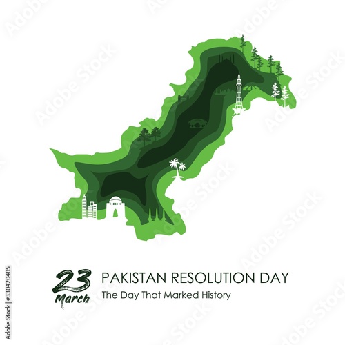 23rd of march Pakistan day celebration. vector illustration .Pakistan famous monuments .Pakistan tourism map. photo