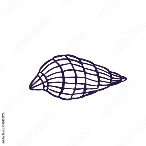 A simple hand-drawn element of a seashell or mollusk in doodle style isolated on white background for logo design and print.