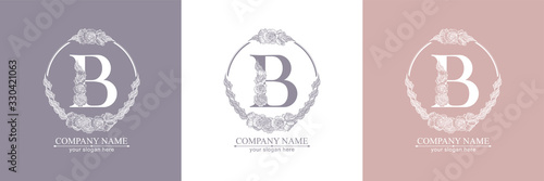 Letter B logo or monogram. For your business. Vector sign. Floral style, beautiful roses. Personal logo.
