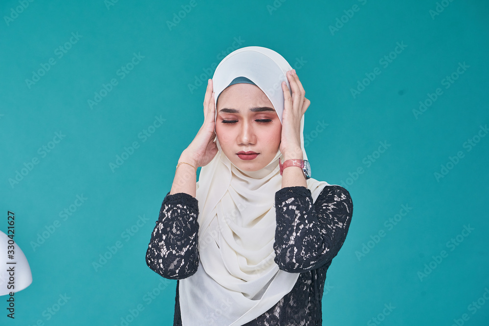 Beauty asian women wearing scarf with variety reaction face isolated Beauty asian women wearing scarf with variety reaction face isolated